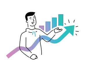 Set of illustrations people are holding a workshop. Workflow, growth, graphics. Business development, milestones, start-up. linear illustration Icons infographics. Landing page site print poster. Line