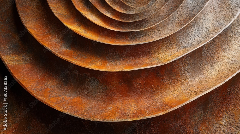 Poster curved layered rusty metal structures in abstract concentric arrangement