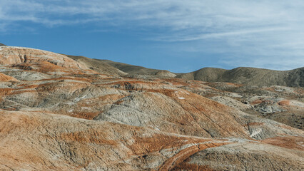 landscape view of colorful mountain and hills on arid desert zone in caspic region azerbaidjan