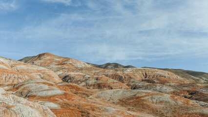 landscape view of colorful mountain and hills on arid desert zone in caspic region azerbaidjan