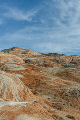 landscape view of colorful mountain and hills on arid desert zone in caspic region azerbaidjan