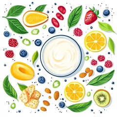 Flat Lay of Healthy Snacks and Drinks, Healthy Eating