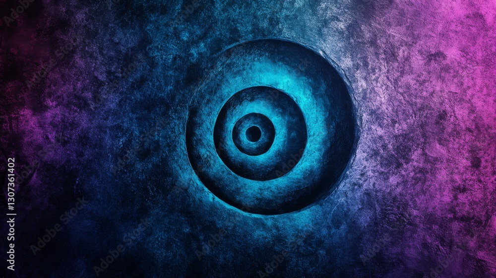 Poster concentric circles are carved into a rough and textured surface