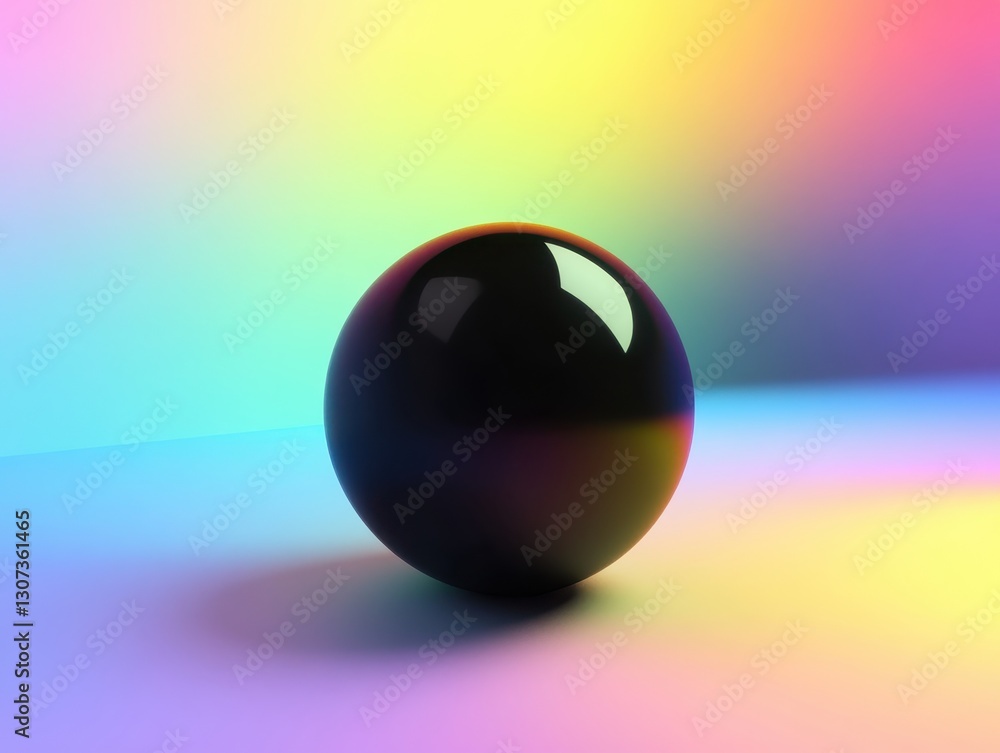 Poster black sphere on colorful gradient background with soft lighting effects for artistic and modern desi