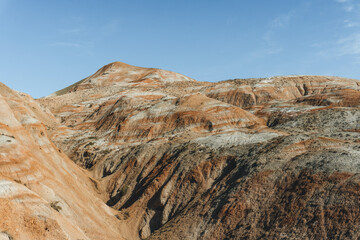landscape view of colorful mountain and hills on arid desert zone in caspic region azerbaidjan