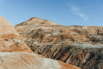 landscape view of colorful mountain and hills on arid desert zone in caspic region azerbaidjan