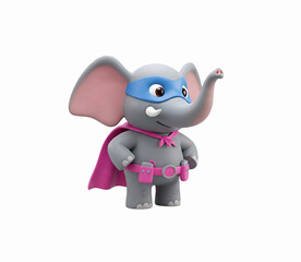 Fototapeta premium Cute Superhero 3d Elephant Vector Design - Adorable Cartoon Animal Hero with Cape Isolated on White Background