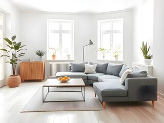 Spacious empty living room with wooden flooring