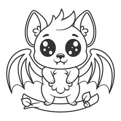Cute bat alone on a tree branch, for coloring