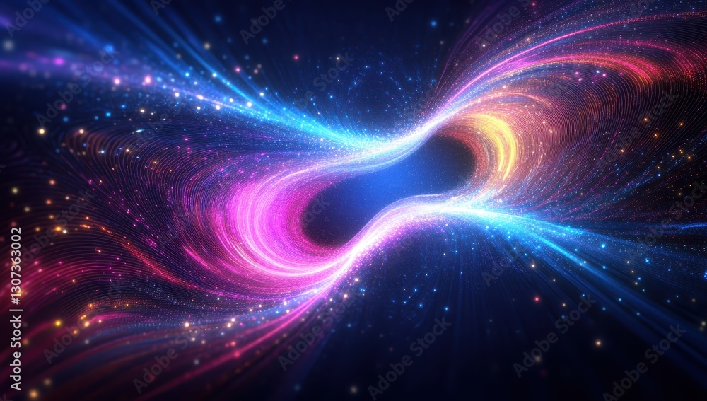 Aufkleber colorful abstract digital vortex with flowing light, sparkles, and mesmerizing patterns in deep cosm