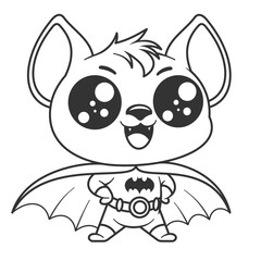 Cute bat happy to be a hero, for coloring