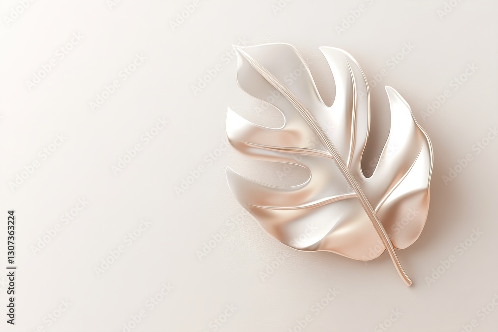 Poster sleek chrome botanical outline with smooth metallic gradients is illuminated softly against a clean 