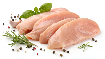 Isolated raw chicken fillet pieces showcasing the fresh and unprocessed texture for meal prep purposes.