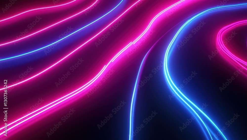 Poster colorful neon light trails in abstract wave patterns against a dark background for creative design a