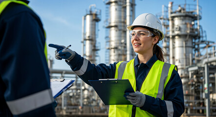 Woman engineer working in an oil refinery