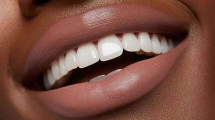 Fototapeta premium Radiant smile with perfect teeth and elegant lipstick for beauty concepts