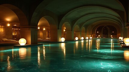 Pool Lit Spheres Underground Vaults Interior