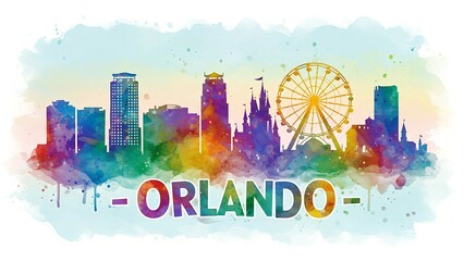Colorful Orlando Skyline Illustration Art for Travel and Design 