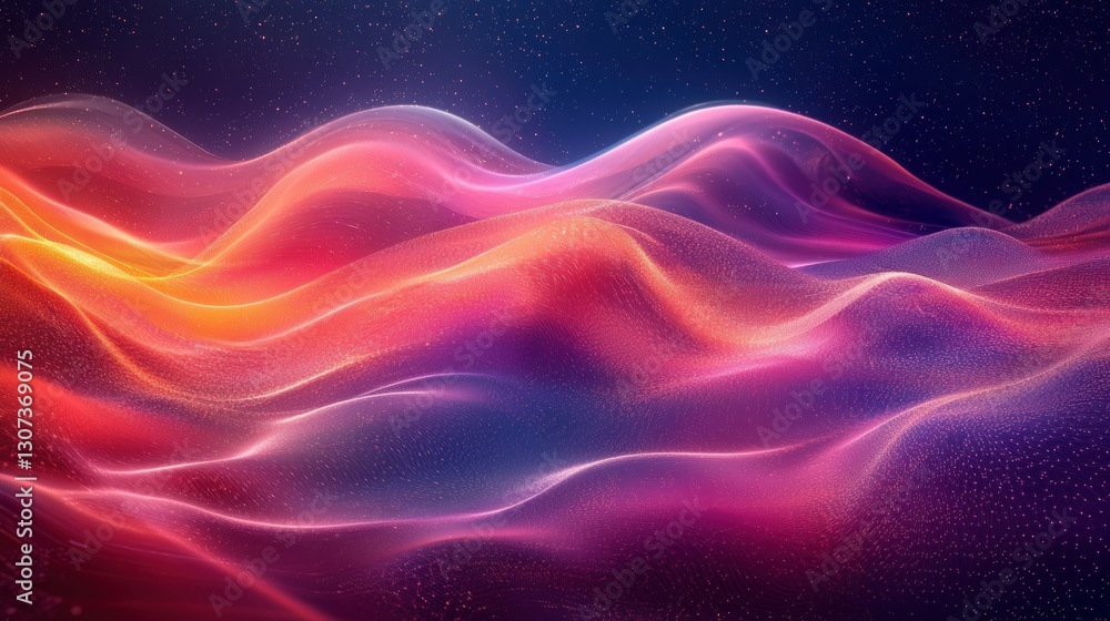 Poster glowing colorful layered abstract landscape with starry background display