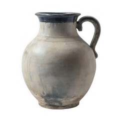 Old clay jug with a rustic, weathered texture and classic handcrafted design, perfect for vintage or historical themes. Isolated on transparent background, PNG.