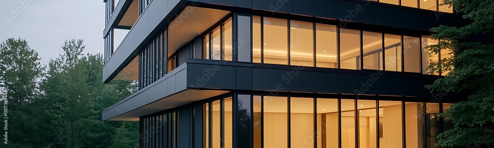 Aufkleber A close-up shot of an elegant residential building showcasing modern architecture and design features.