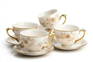 Fototapeta premium Beautifully Designed Gold-Touched Tea Set for Royal Gatherings