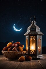 Islamic Lantern with a Candle, Arabic Traditional Template for Ramadan Kareem, using generative ai