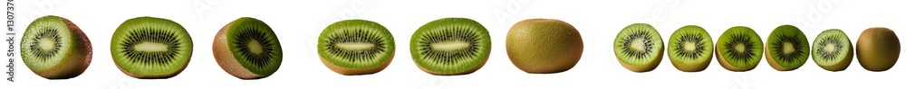 Poster a white background serves as the setting for a set of fresh kiwi fruit
