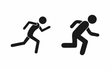 Two stick figure illustrations of people running in opposite directions.