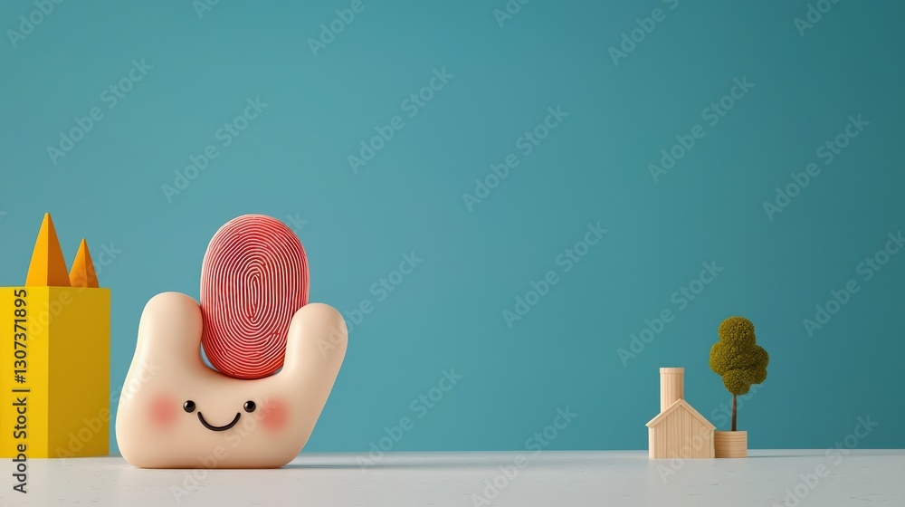 Poster law restriction policy concept. cute character holding a colorful patterned object with a playful ba