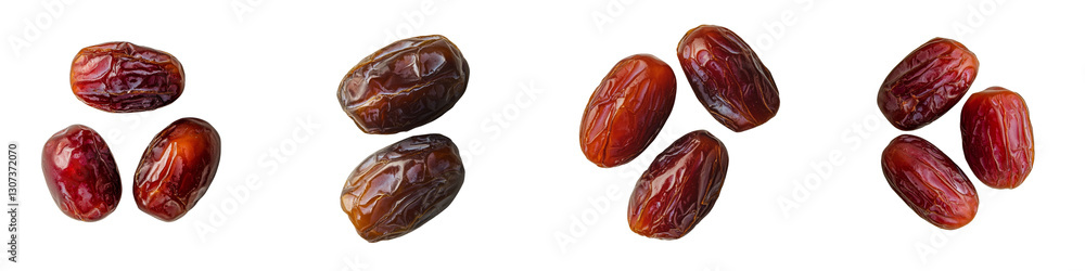 Poster The flat lay pattern features isolated dry dates on a white background, viewed from the top