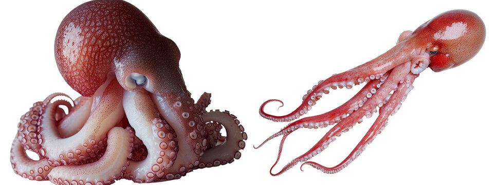 Jumbo flying squid arms in isolated transparent png format, known by names such as Pota, Dosidicus gigas, and red devil tentacles