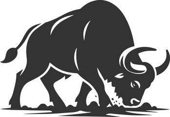 Buffalo digging the ground with its hoof, preparing to attack animal vector silhouette