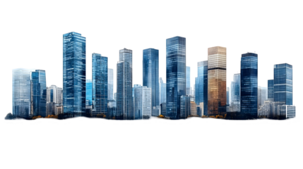 City Skyscrapers Rise Majestically, Isolated on White Background