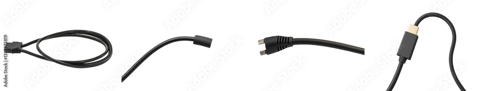 Poster on a white background, a black wire cable for usb and an adapter are displayed with a selection focu