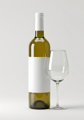 Mockup of a Blank Wine Bottle and Glass on a Bright, Minimalist Background