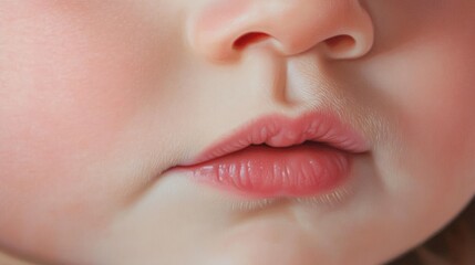 Closeup baby face, sleeping infant, soft light, blurred background, newborn