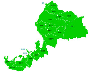 Fototapeta premium 福井県 地図 グリーン 斑点 イラスト
