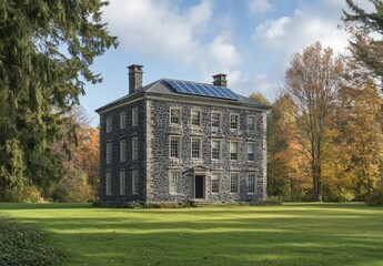 A high-end home's front view, showcasing vibrant green grass and beautifully maintained gardens