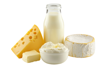 A set of dairy products on transparent background 