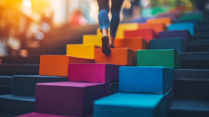 Colorful steps leading up, creating vibrant atmosphere