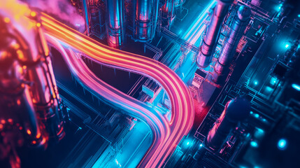 Cyberpunk Industrial Complex: Glowing Pipes and Midnight Infrastructure