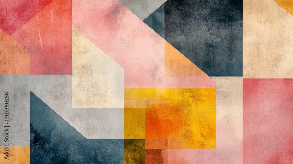 Poster geometric shapes and colors combine to make interesting abstract pattern