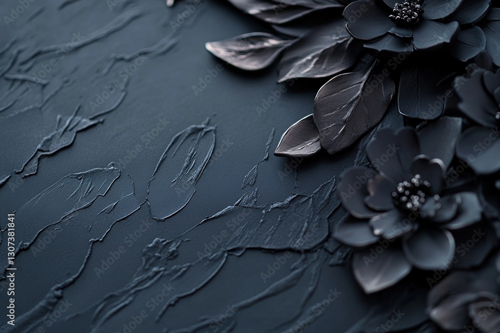 Poster this luxurious backdrop features intricate chrome floral designs elegantly etched into a deep matte 