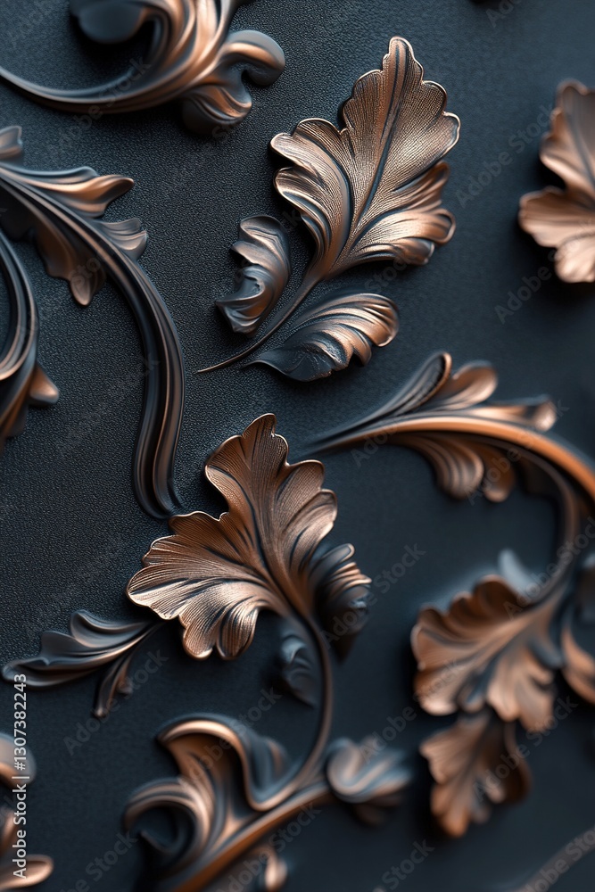 Aufkleber delicate chrome floral engravings are intricately placed on a deep matte black backdrop, creating a 