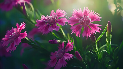 Obraz premium Vibrant pink flowers blooming in summer sunlight garden plant petal vivid macro flora image nature