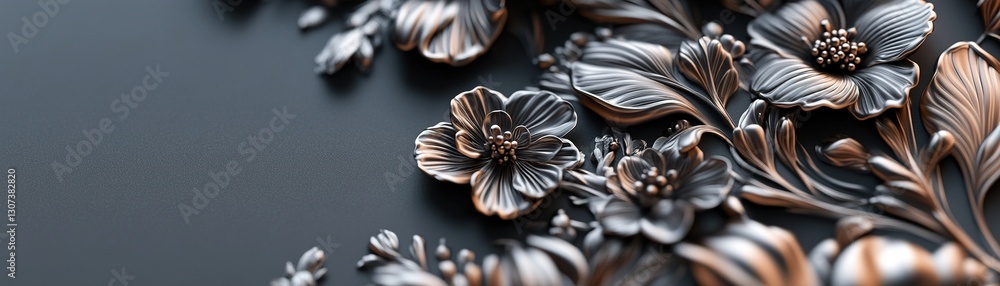 Poster this unique background features intricate chrome floral engravings subtly etched into a deep matte b