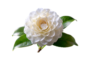 Dramatic White Camellia Flower PNG – Glossy Petals on Transparent Background