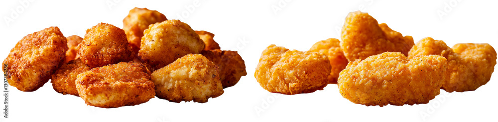 Poster corn flakes are photographed against a white background, utilizing a clipping path and capturing the