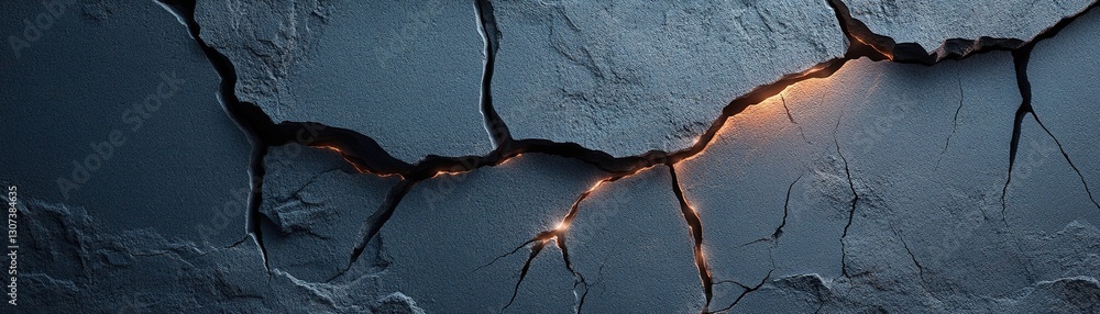 Aufkleber textured cracks in concrete reveal soft bioluminescent light emanating from within, adding depth and